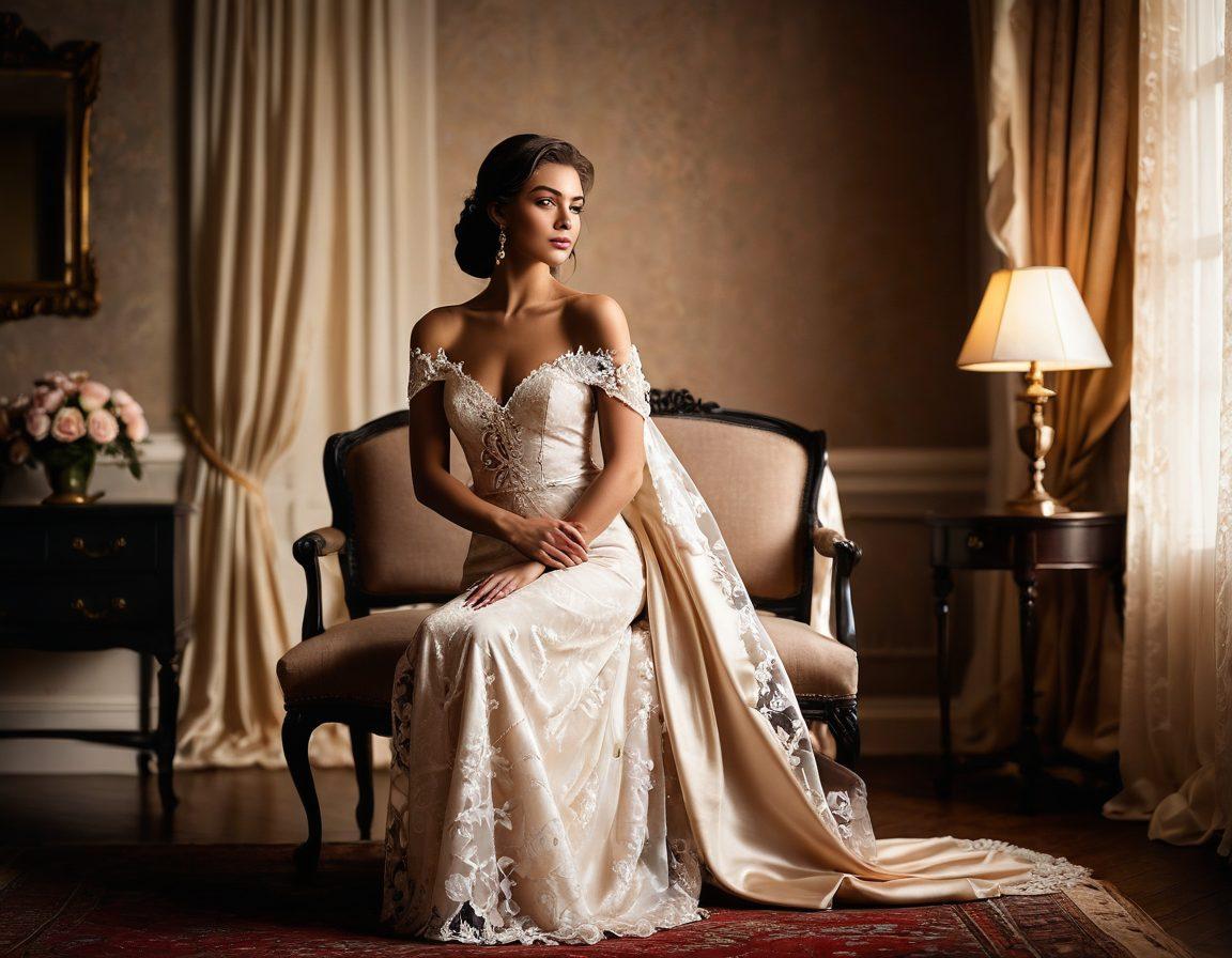 A beautifully lit photography studio showcasing an elegantly posed model exuding confidence and allure, dressed in luxurious fabrics that tastefully highlight their silhouette. The background features soft, warm tones and delicate props like lace curtains and vintage furniture, enhancing the classy vibe. Soft focus and gentle bokeh effects create an intimate atmosphere, inviting the viewer into the captivating world of adult photography. Dramatic shadows add depth while keeping the overall tone sophisticated. super-realistic. soft focus. warm colors.